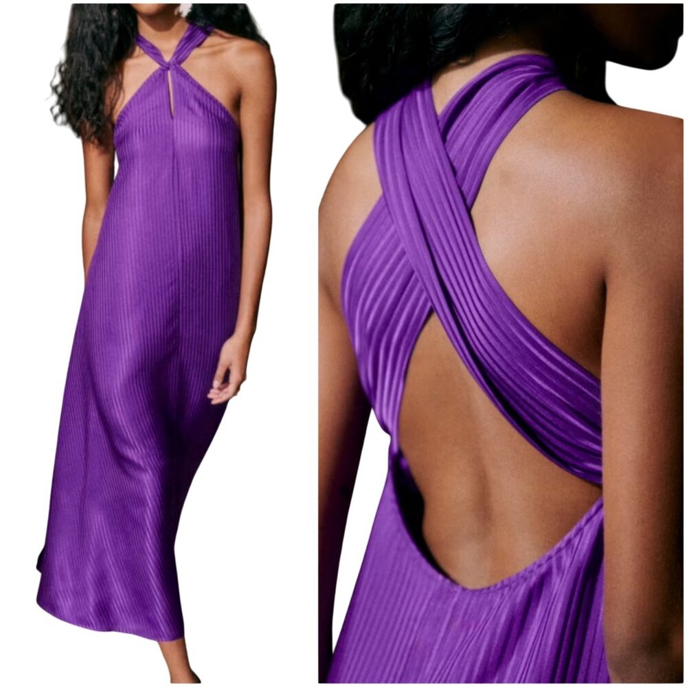 Sezane Purple Halter Maxi Dress